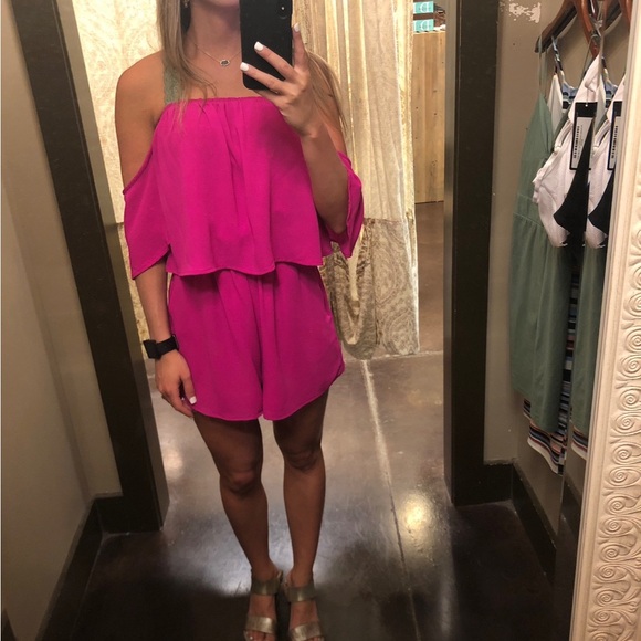 Pink Off-Shoulder Romper - Picture 1 of 3